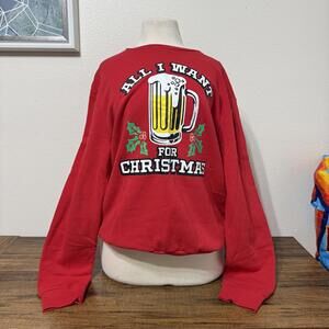 NWT Hybrid Red Christmas Sweatshirt with Beer Graphic Medium